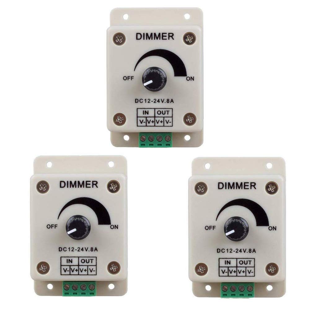 Hiletgo 3pcs DC12-24V 8Amp 0%-100% PWM Dimming Controller for LED Lights, Ribbon Lights,Tape Lights,Dimmer is Compatible with Hilight, LEDwholesaler, fillite, and Others' Strips